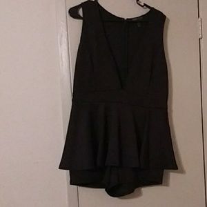Plus Size Deep Plunge Peplum Romper